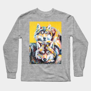 Oil wolf portrait painting in multicolored tones Long Sleeve T-Shirt